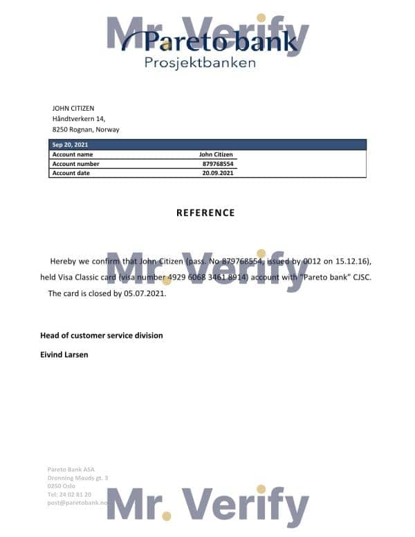 Norway Pareto Bank bank account closure reference letter template in Word and PDF format Norway Pareto Bank bank account closure reference letter template in Word and PDF format