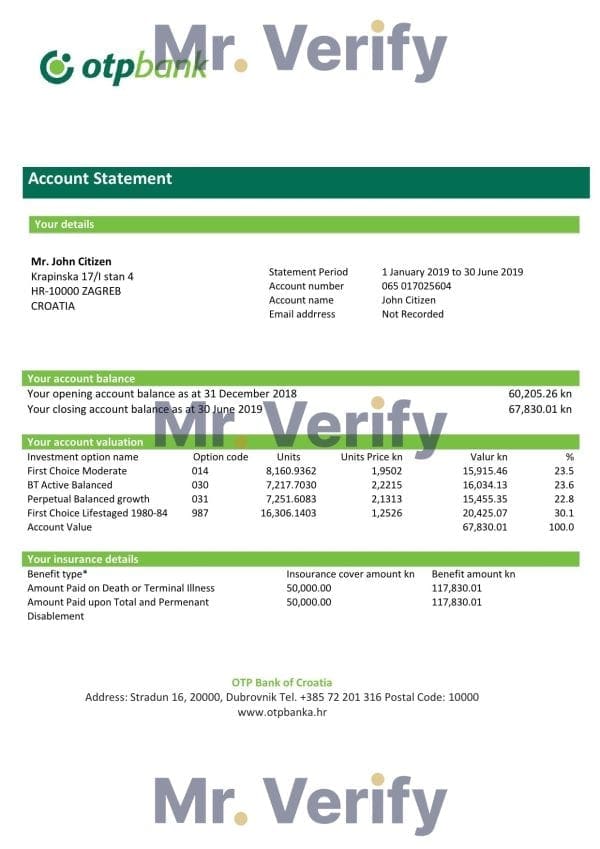 OPT-bank-of-Croatia.jpg Croatia OTP proof of address bank statement template in Word and PDF format, .doc and .pdf format