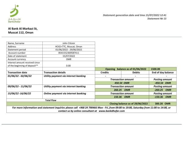 Oman-Bank-Dhofar-bank-statement-template-in-Word-and-PDF-format.jpg Oman Bank Dhofar bank statement template in Word and PDF format