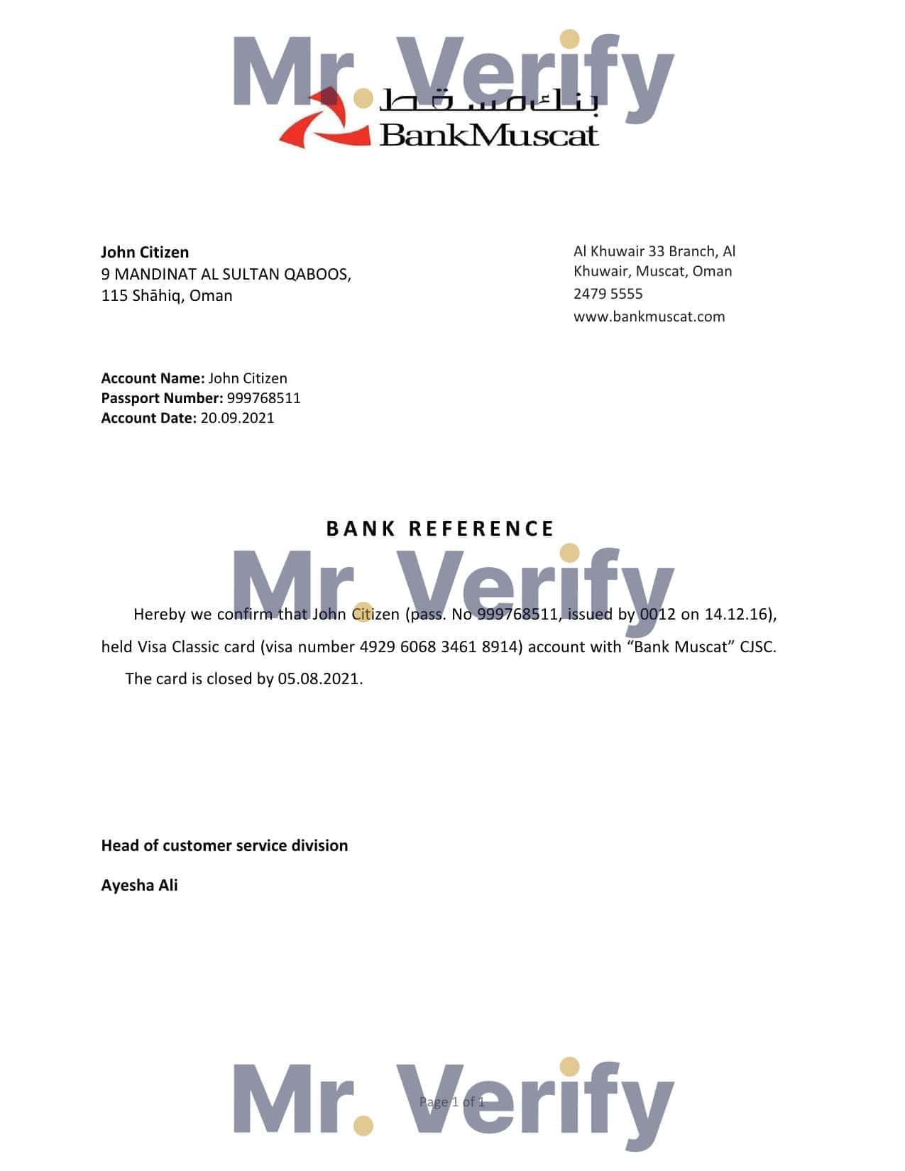 Oman Bank Muscat bank account closure reference letter template in Word and PDF format Oman Bank Muscat bank account closure reference letter template in Word and PDF format