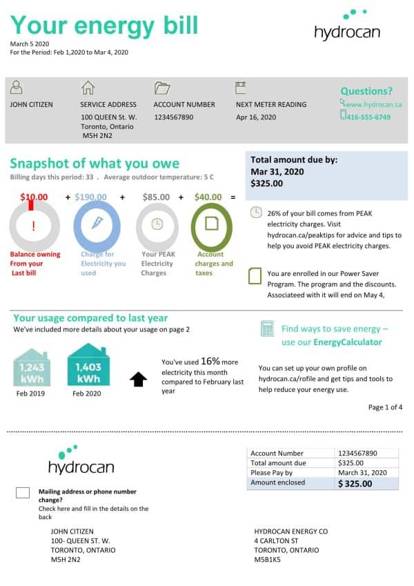 Ontario.jpg USA Ontario Hydrocan electricity utility bill template in Word and PDF format
