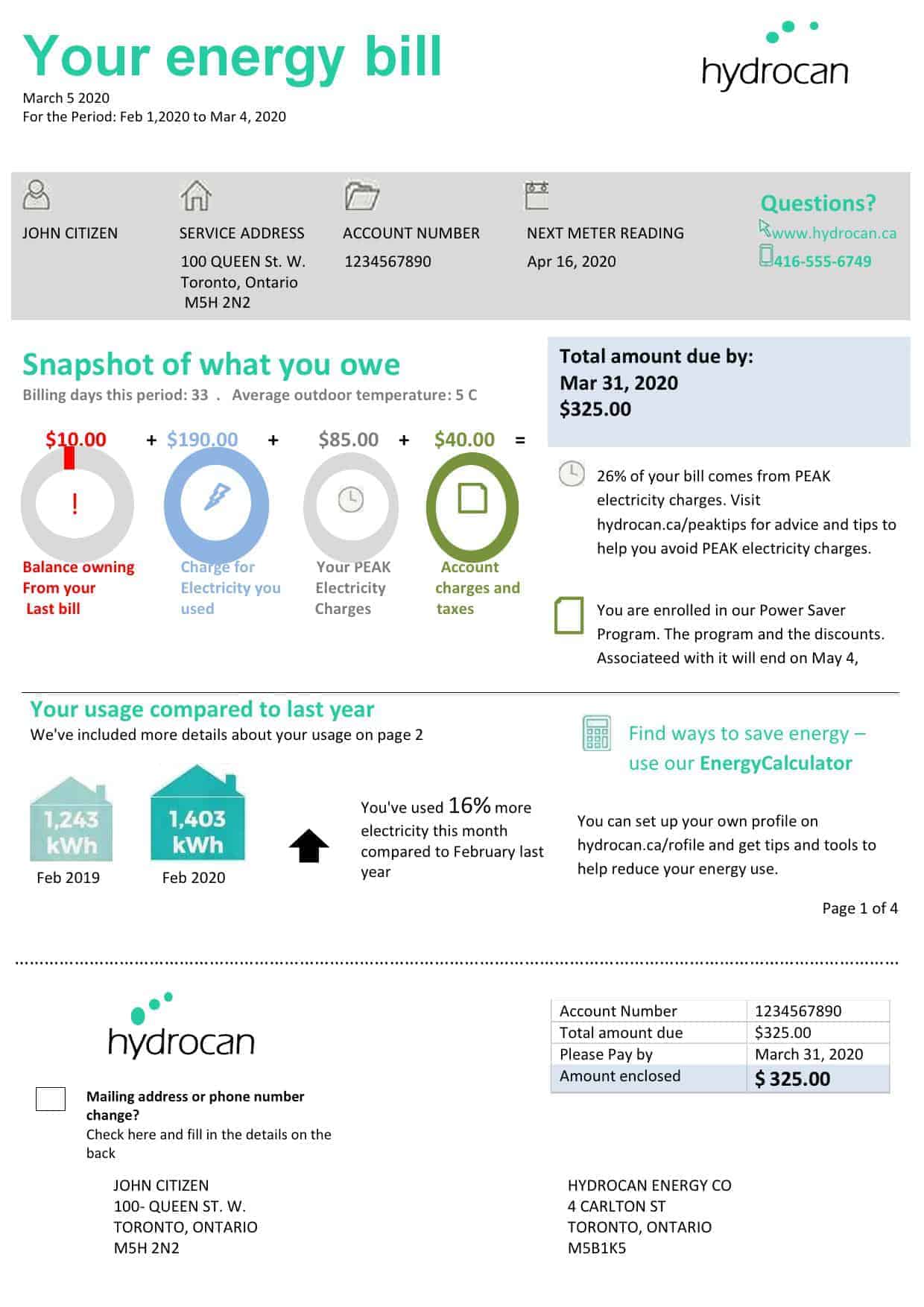 Ontario.jpg USA Ontario Hydrocan electricity utility bill template in Word and PDF format