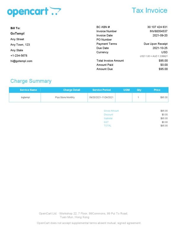Hong Kong OpenCart tax invoice template in Word and PDF format, fully editable Hong Kong OpenCart tax invoice template in Word and PDF format, fully editable