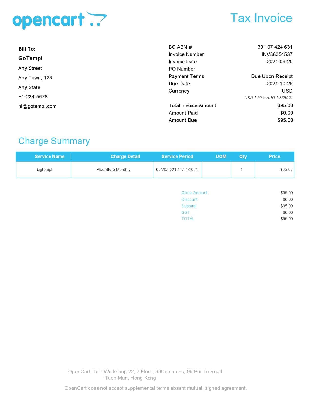 Hong Kong OpenCart tax invoice template in Word and PDF format, fully editable Hong Kong OpenCart tax invoice template in Word and PDF format, fully editable