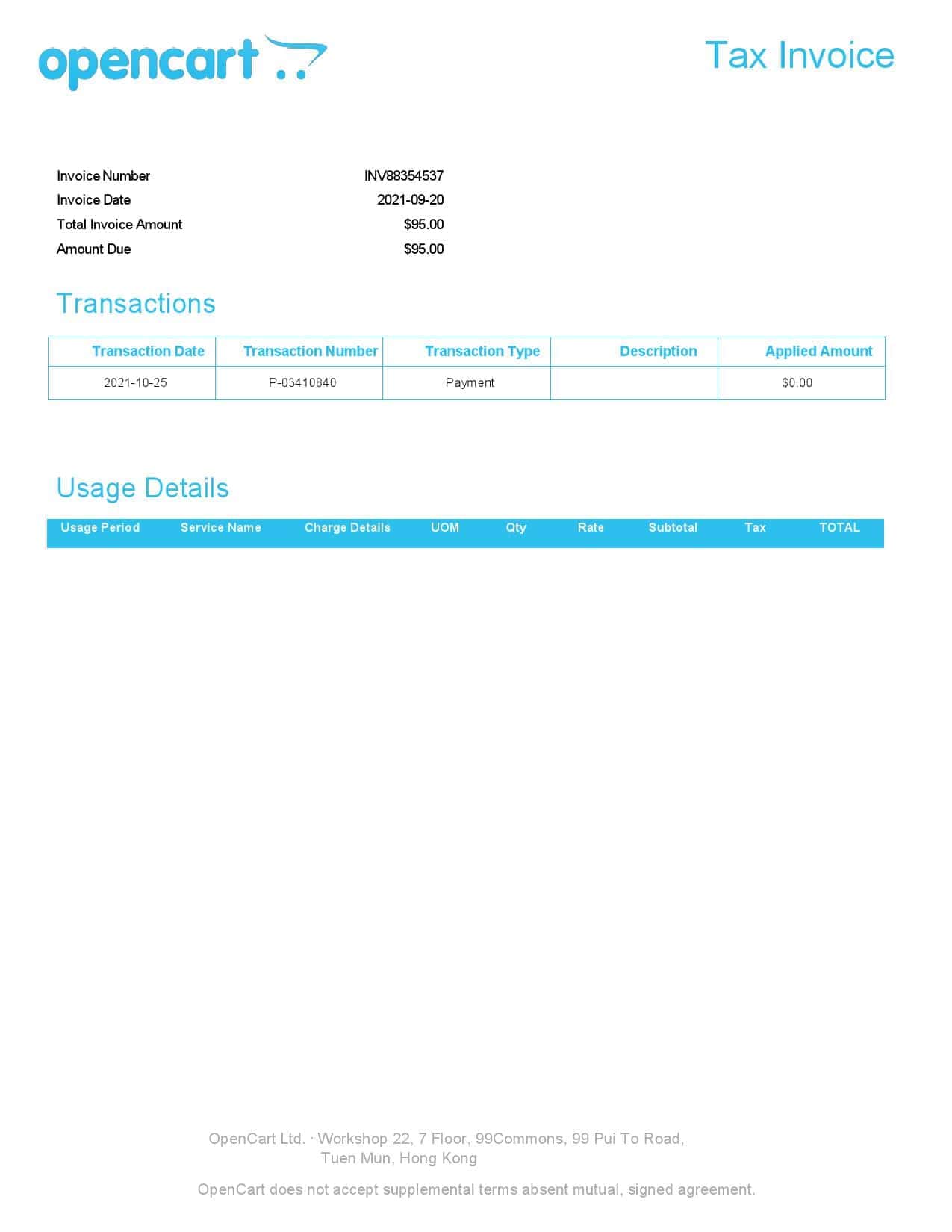 Hong Kong OpenCart tax invoice template in Word and PDF format, fully editable Hong Kong OpenCart tax invoice template in Word and PDF format, fully editable