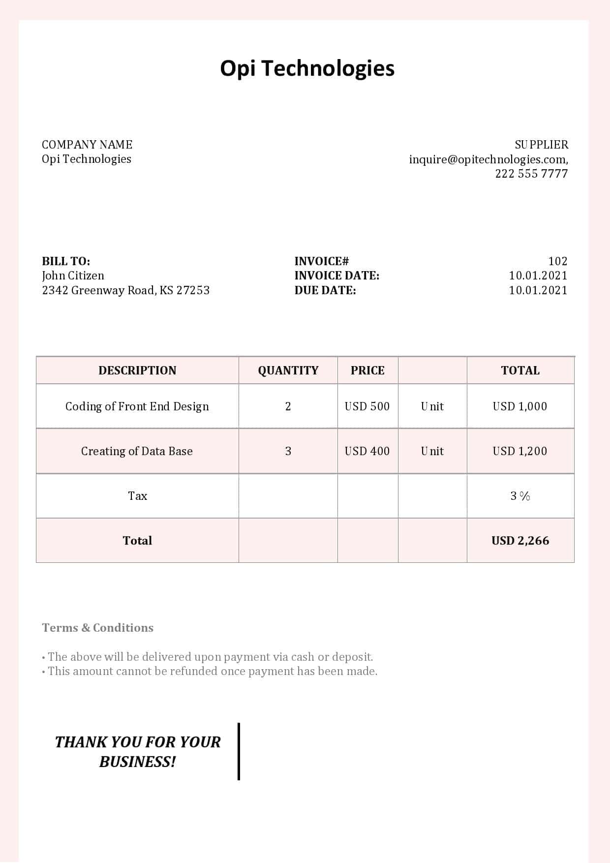 USA Opi Technologies invoice template in Word and PDF format, fully editable USA Opi Technologies invoice template in Word and PDF format, fully editable