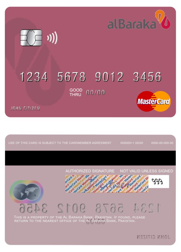 Editable Pakistan Al Baraka Bank mastercard Templates