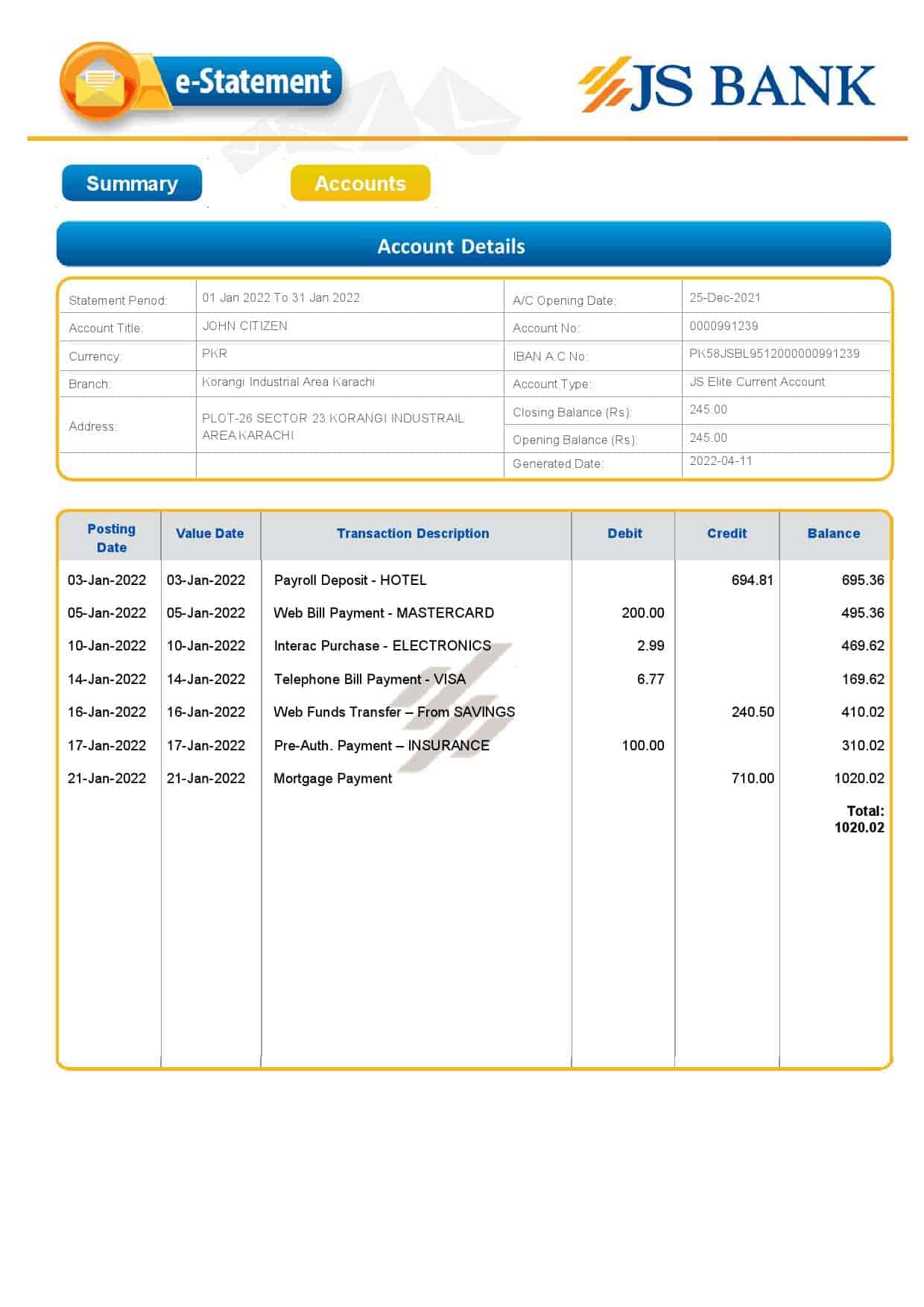 Pakistan-JS-bank-e-statement-Word-and-PDF-template-3-pages-3.jpg Pakistan JS bank e-statement, Word and PDF template, 3 pages - Image 3