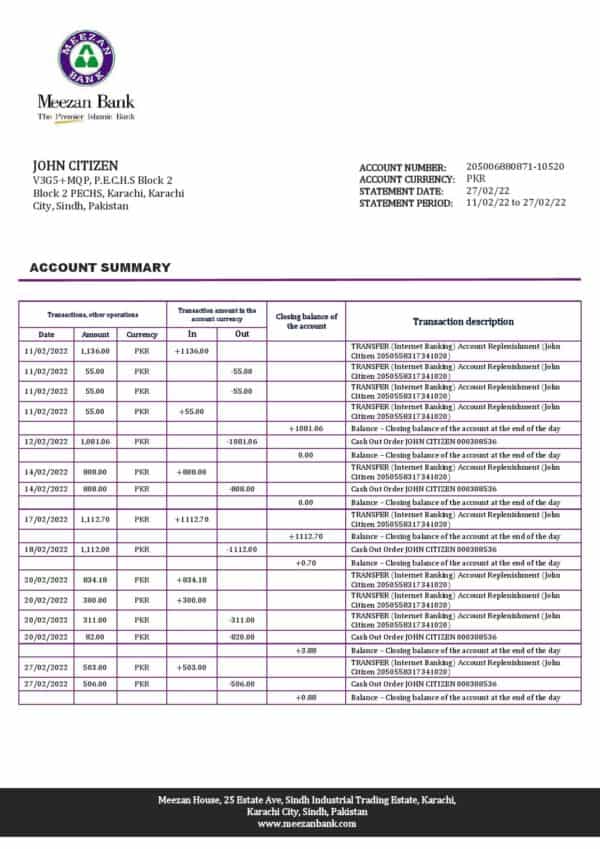 Pakistan-Meezan-bank-statement_000001.jpg Pakistan Meezan bank statement template in Word and PDF format