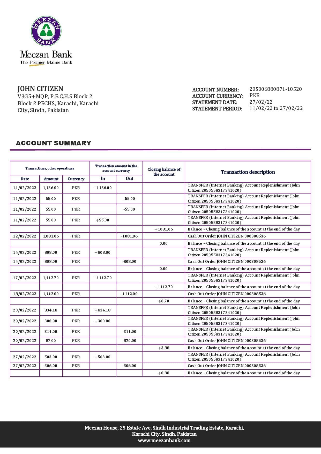 Pakistan-Meezan-bank-statement_000001.jpg Pakistan Meezan bank statement template in Word and PDF format