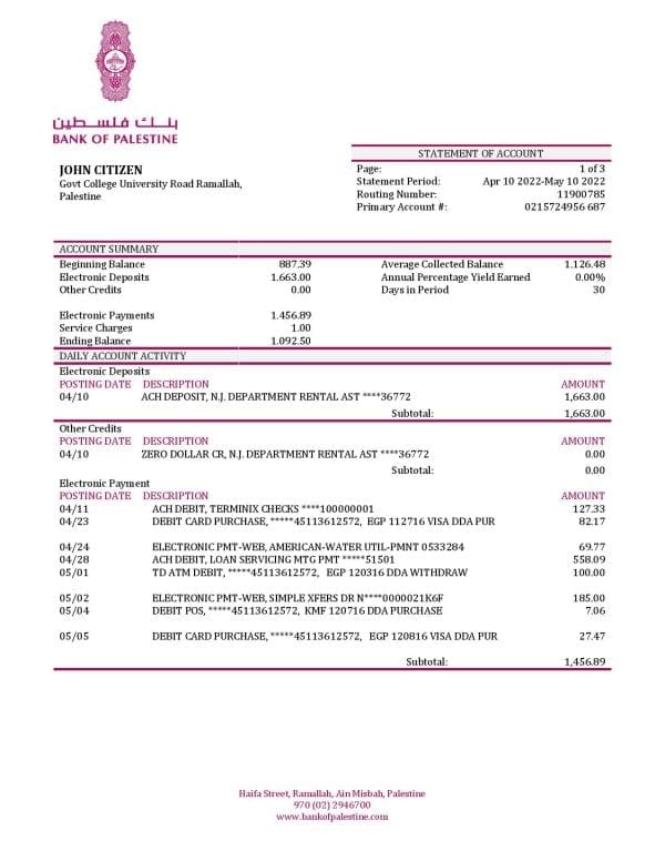 Palestine-Bank-of-Palestine-bank-statement-template-in-Word-and-PDF-format.jpg Palestine Bank of Palestine bank statement template in Word and PDF format