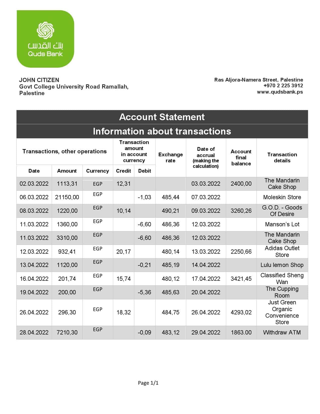 Palestine-Quds-bank-statement-template-in-Word-and-PDF-format.jpg Palestine Quds bank statement template in Word and PDF format