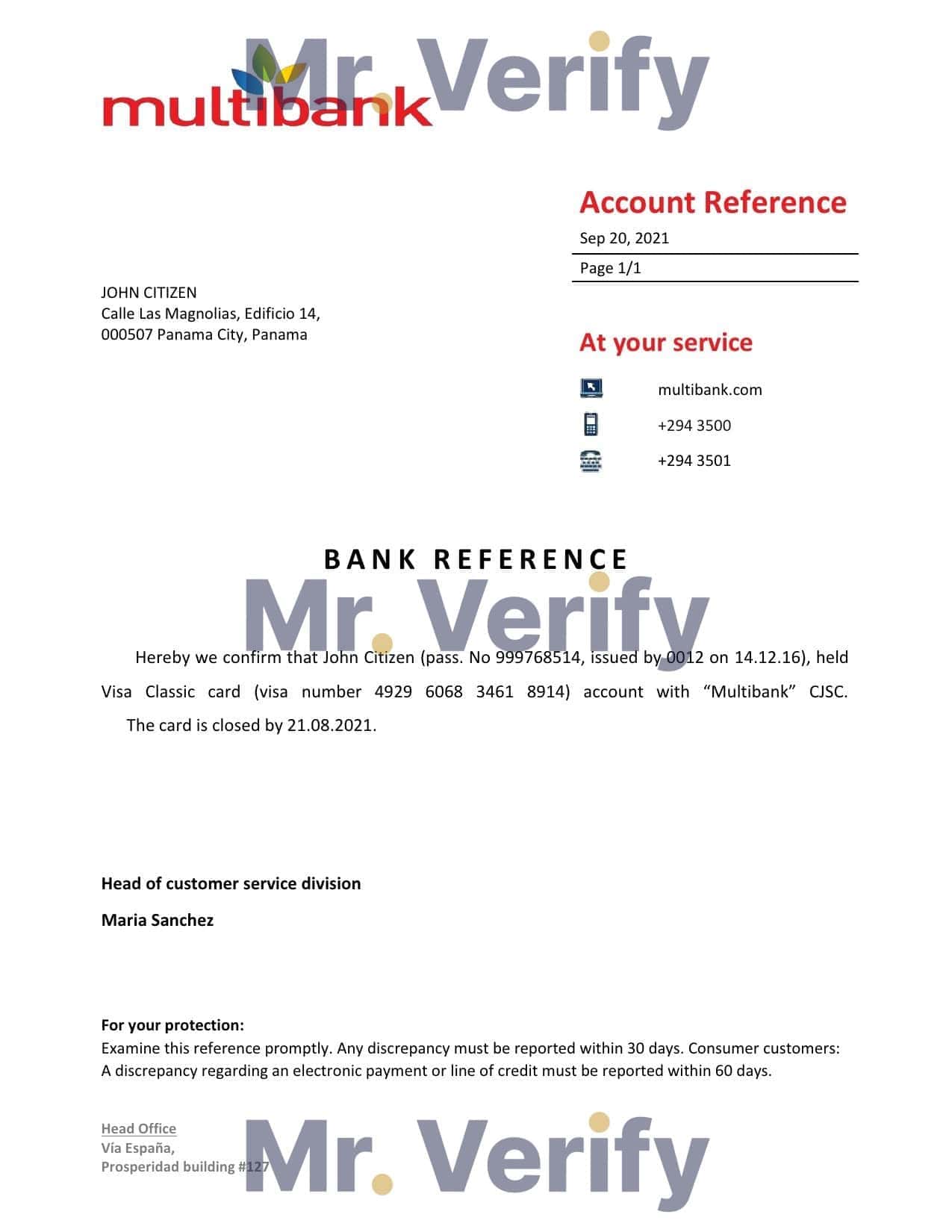Panama Multibank bank account closure reference letter template in Word and PDF format Panama Multibank bank account closure reference letter template in Word and PDF format