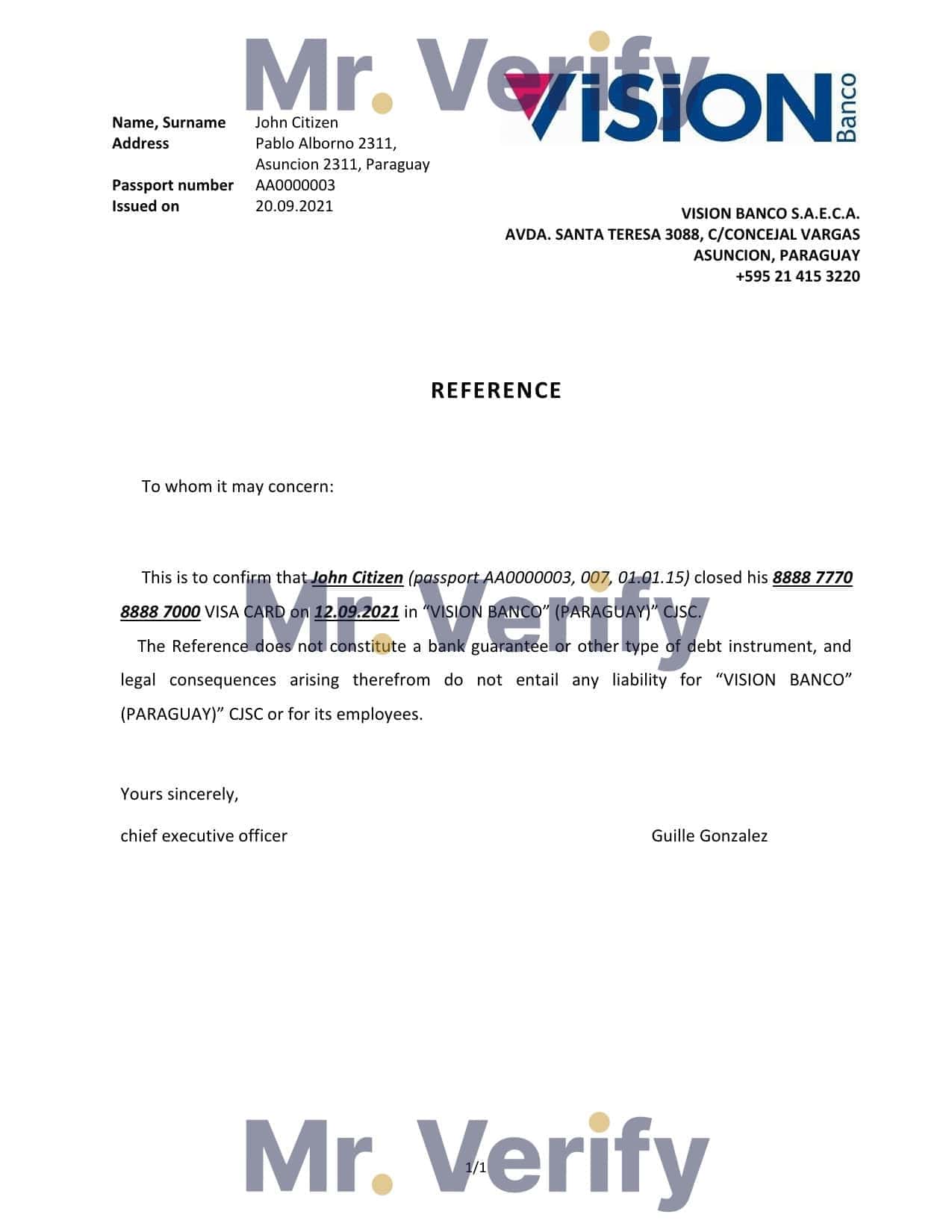 Paraguay Vision Banco bank account closure reference letter template in Word and PDF format Paraguay Vision Banco bank account closure reference letter template in Word and PDF format