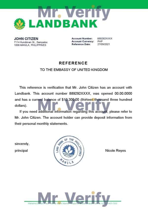 Philippines Landbank bank reference letter template in Word and PDF format Philippines Landbank bank reference letter template in Word and PDF format