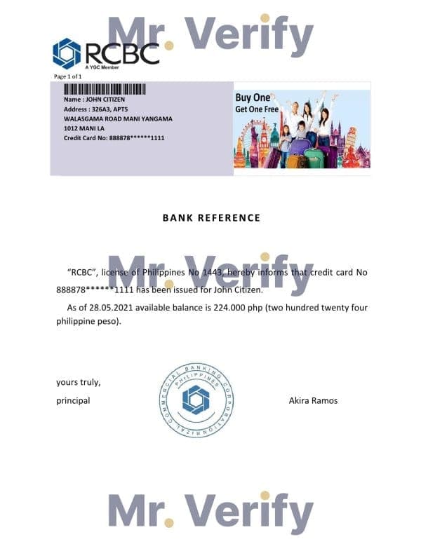 Philippines RCBC bank reference letter template in Word and PDF format Philippines RCBC bank reference letter template in Word and PDF format
