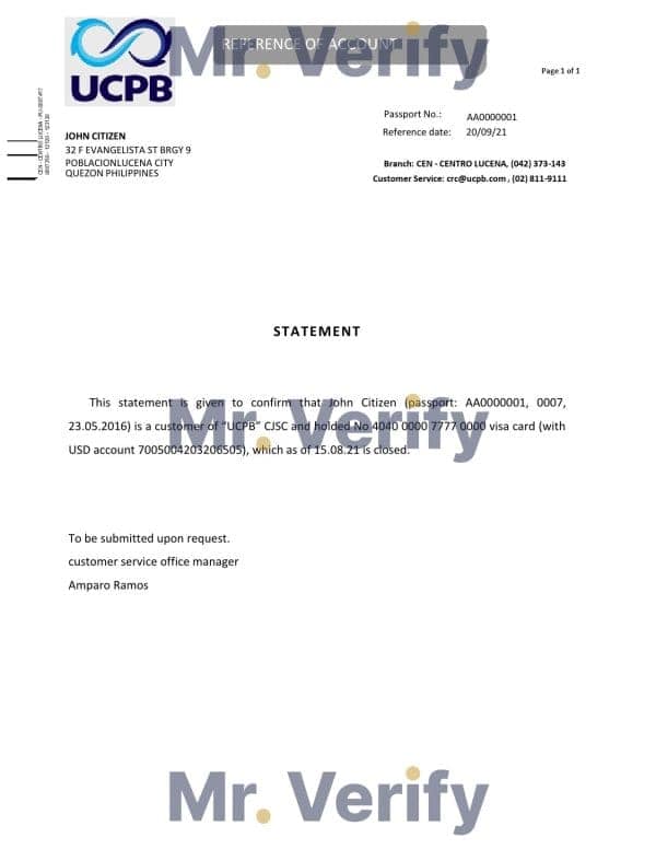 Philippines UCPB bank account closure reference letter template in Word and PDF format Philippines UCPB bank account closure reference letter template in Word and PDF format