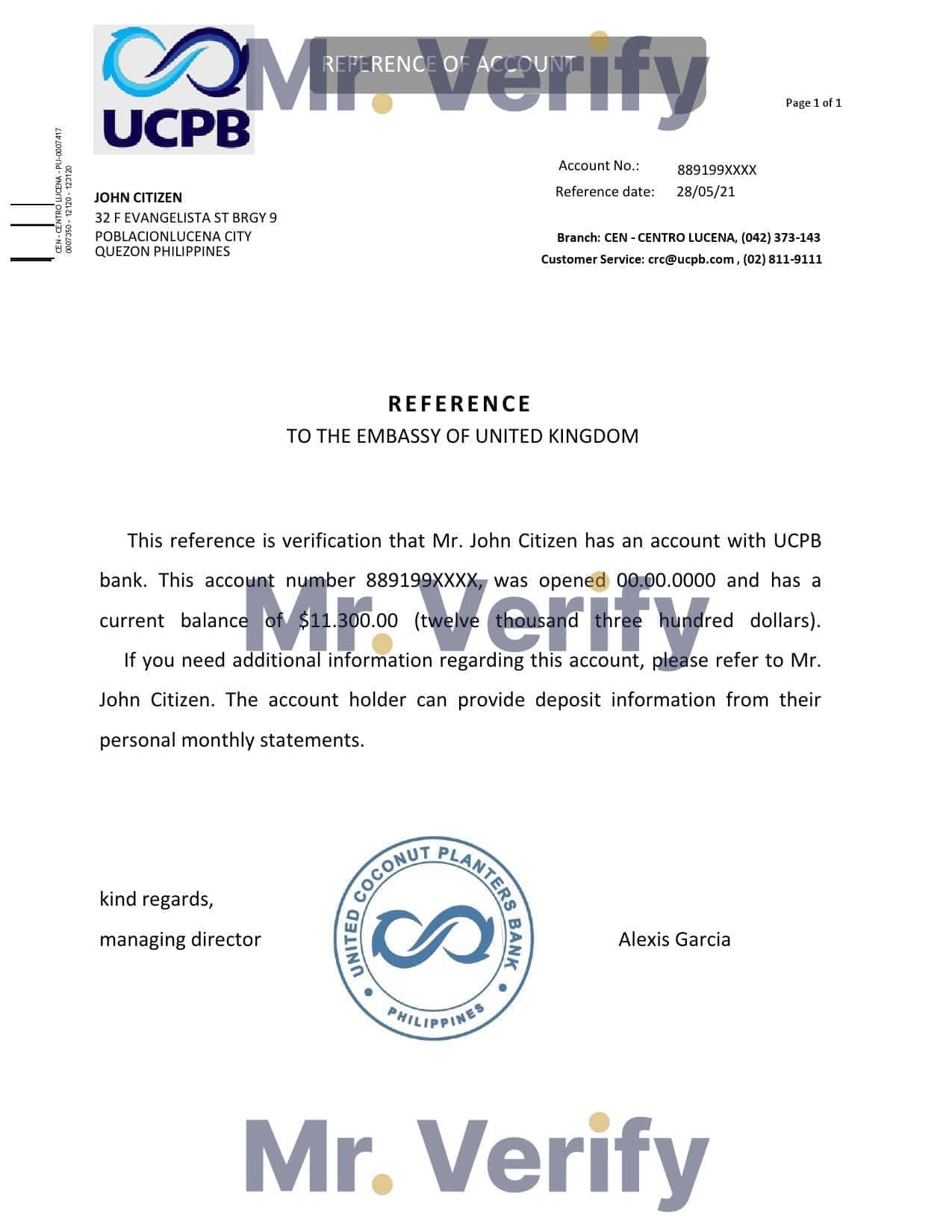 Philippines UCPB bank reference letter template in Word and PDF format Philippines UCPB bank reference letter template in Word and PDF format