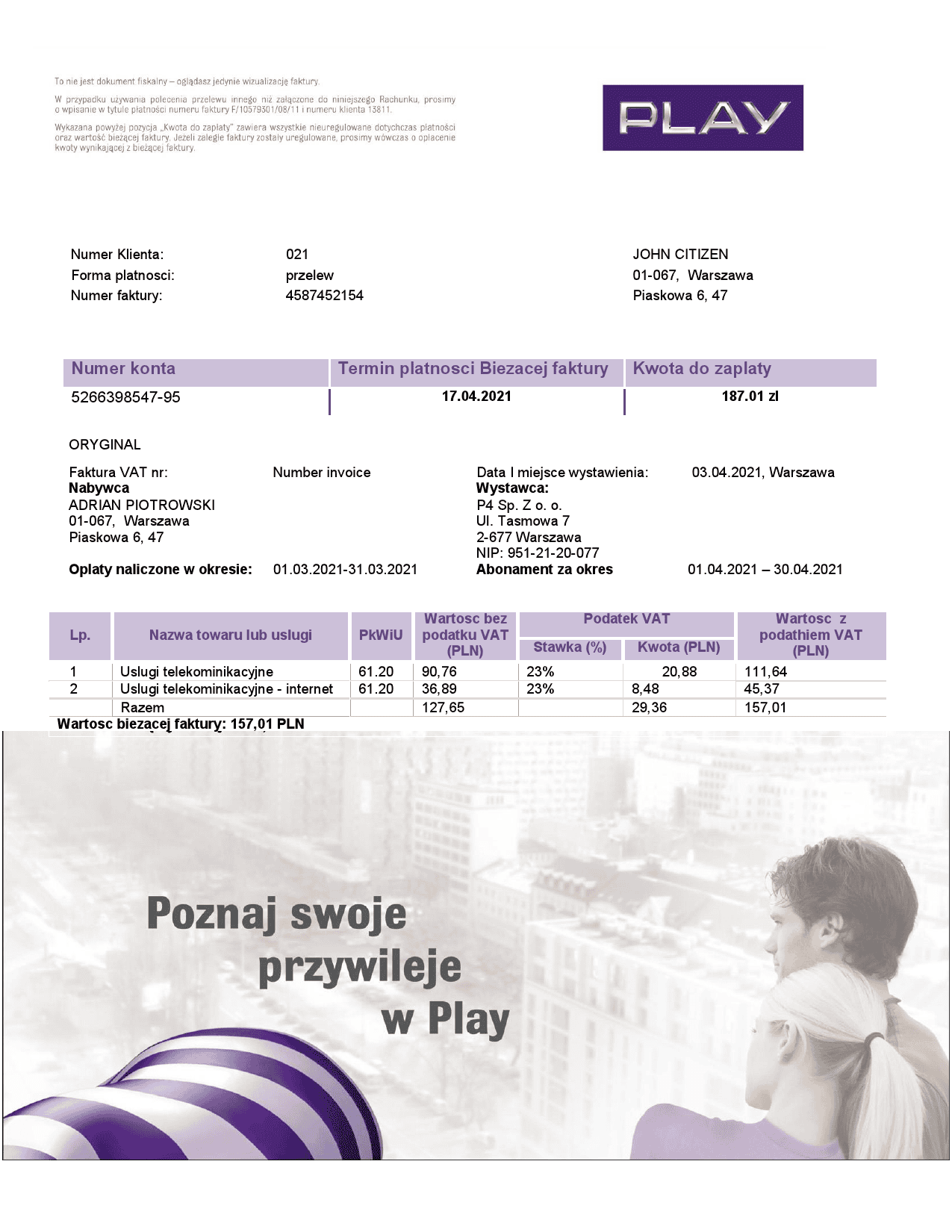 Poland.png Poland Play utility bill template in Word and PDF format, fully editable