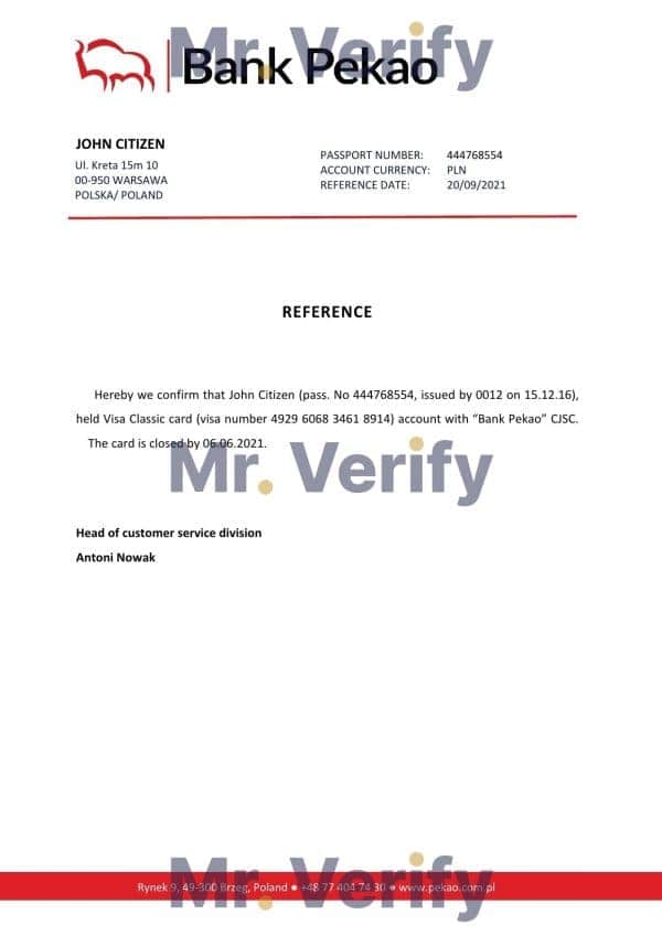 Poland Bank Pekao bank account closure reference letter template in Word and PDF format Poland Bank Pekao bank account closure reference letter template in Word and PDF format