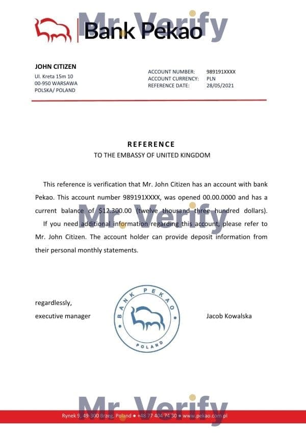 Poland Bank Pekao reference letter template in Word and PDF format Poland Bank Pekao reference letter template in Word and PDF format