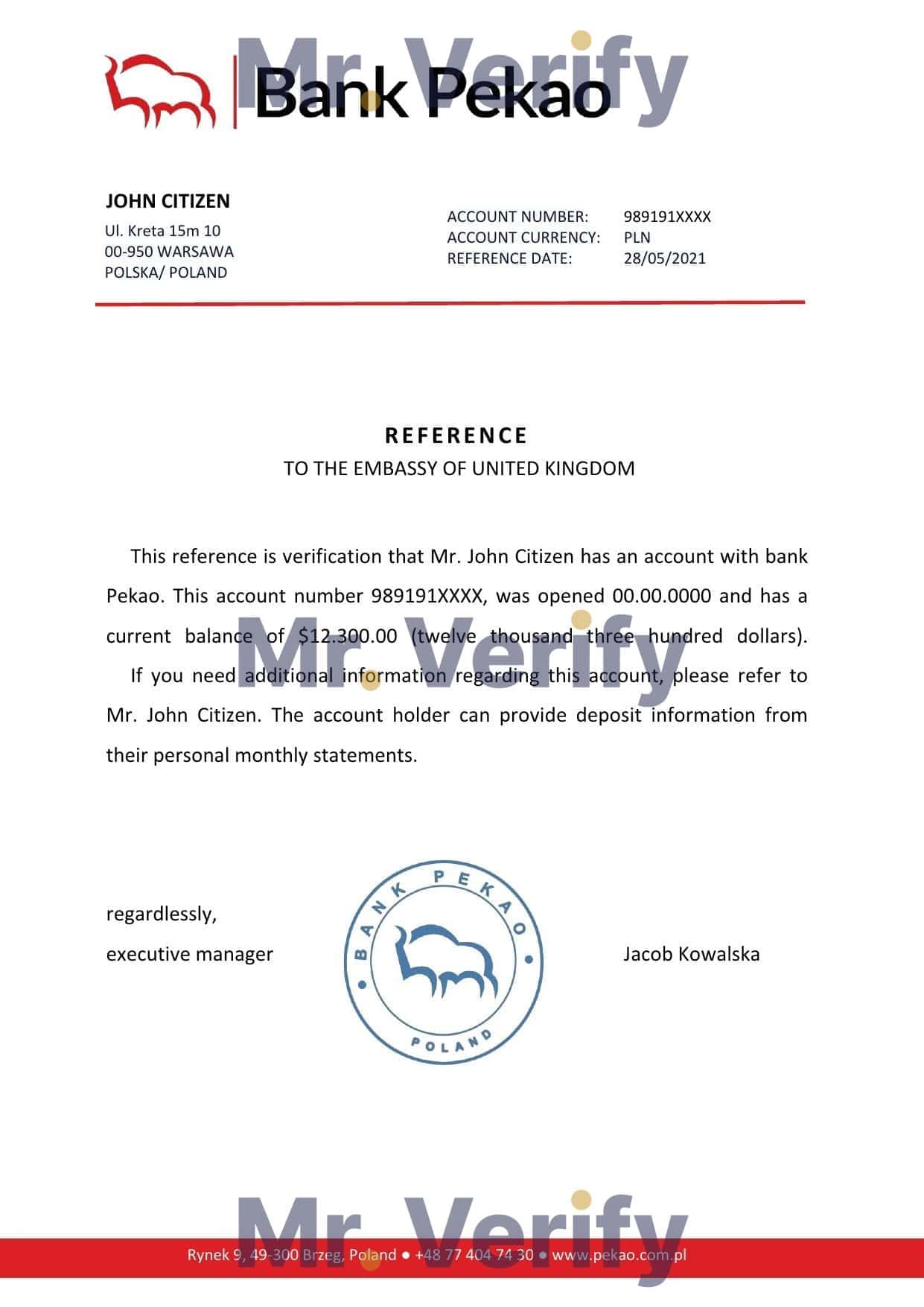 Poland Bank Pekao reference letter template in Word and PDF format Poland Bank Pekao reference letter template in Word and PDF format