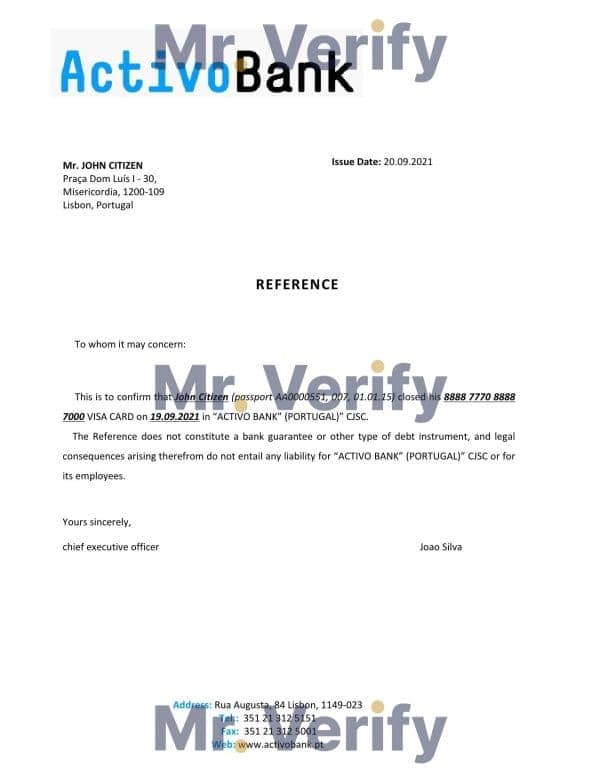 Portugal Activobank bank account closure reference letter template in Word and PDF format Portugal Activobank bank account closure reference letter template in Word and PDF format