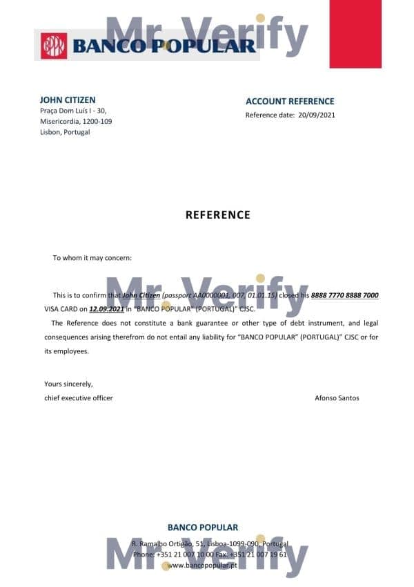 Portugal Banco Popular bank account closure reference letter template in Word and PDF format Portugal Banco Popular bank account closure reference letter template in Word and PDF format