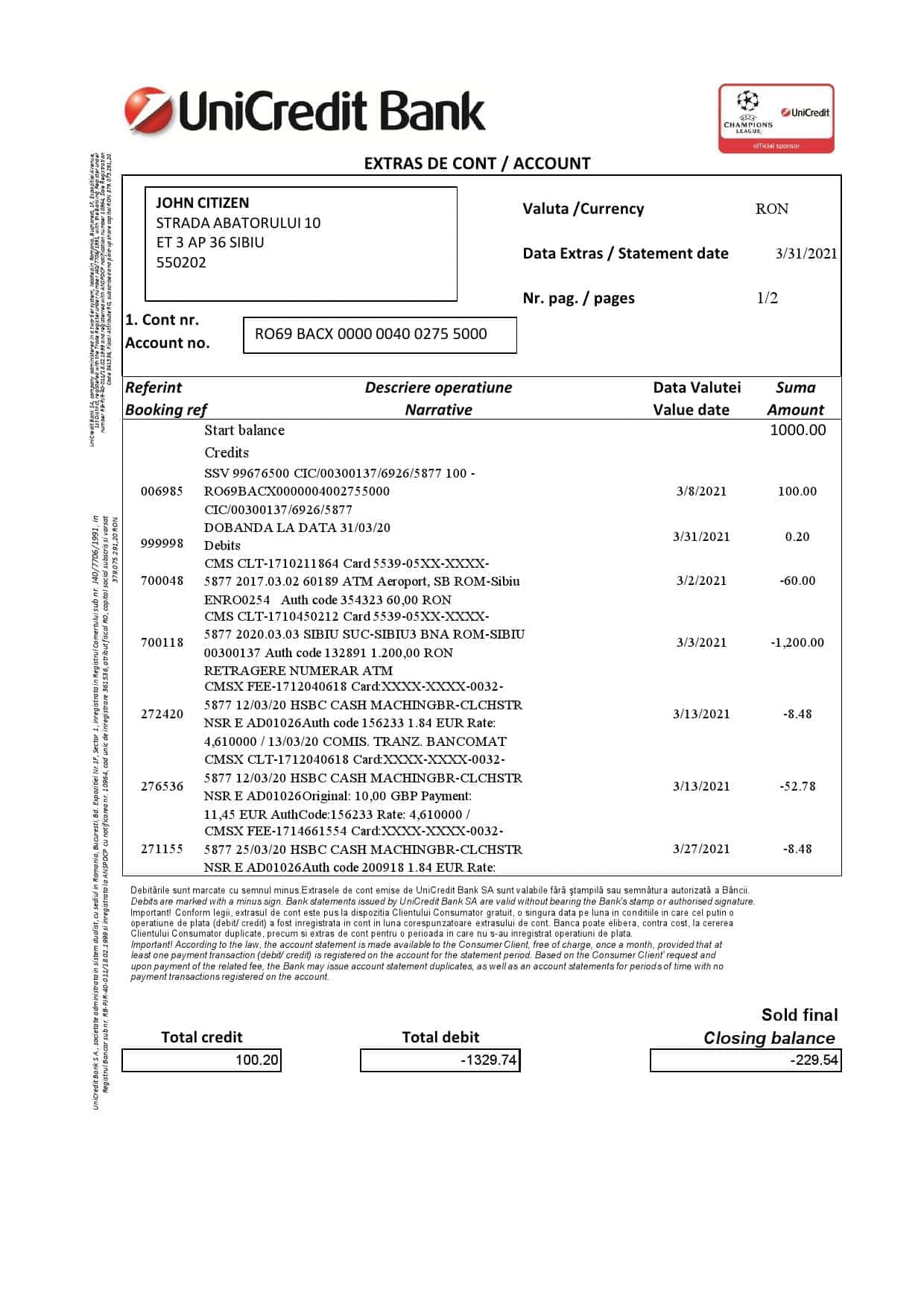 Romania-UniCredit-Bank-statement-template-in-Excel-and-PDF-format-2-pages-in-Romanian-and-English-languages-1.jpg Romania UniCredit Bank statement template in Excel and PDF format (2 pages) in Romanian and English languages
