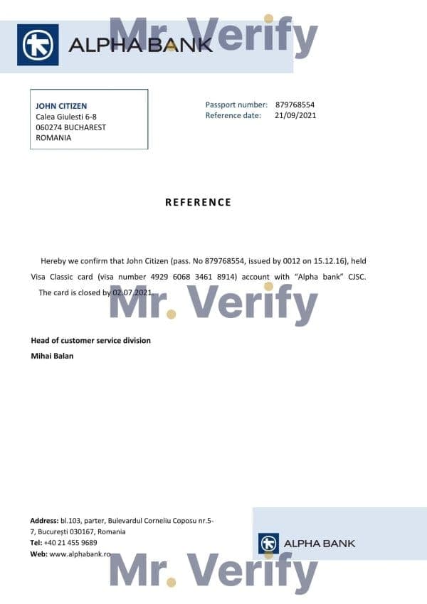 Romania Alpha Bank bank account closure reference letter template in Word and PDF format Romania Alpha Bank bank account closure reference letter template in Word and PDF format