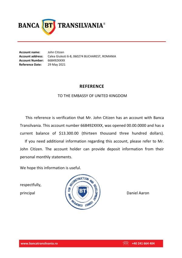 Romania Banca Transilvania bank account reference letter template in Word and PDF format Romania Banca Transilvania bank account reference letter template in Word and PDF format