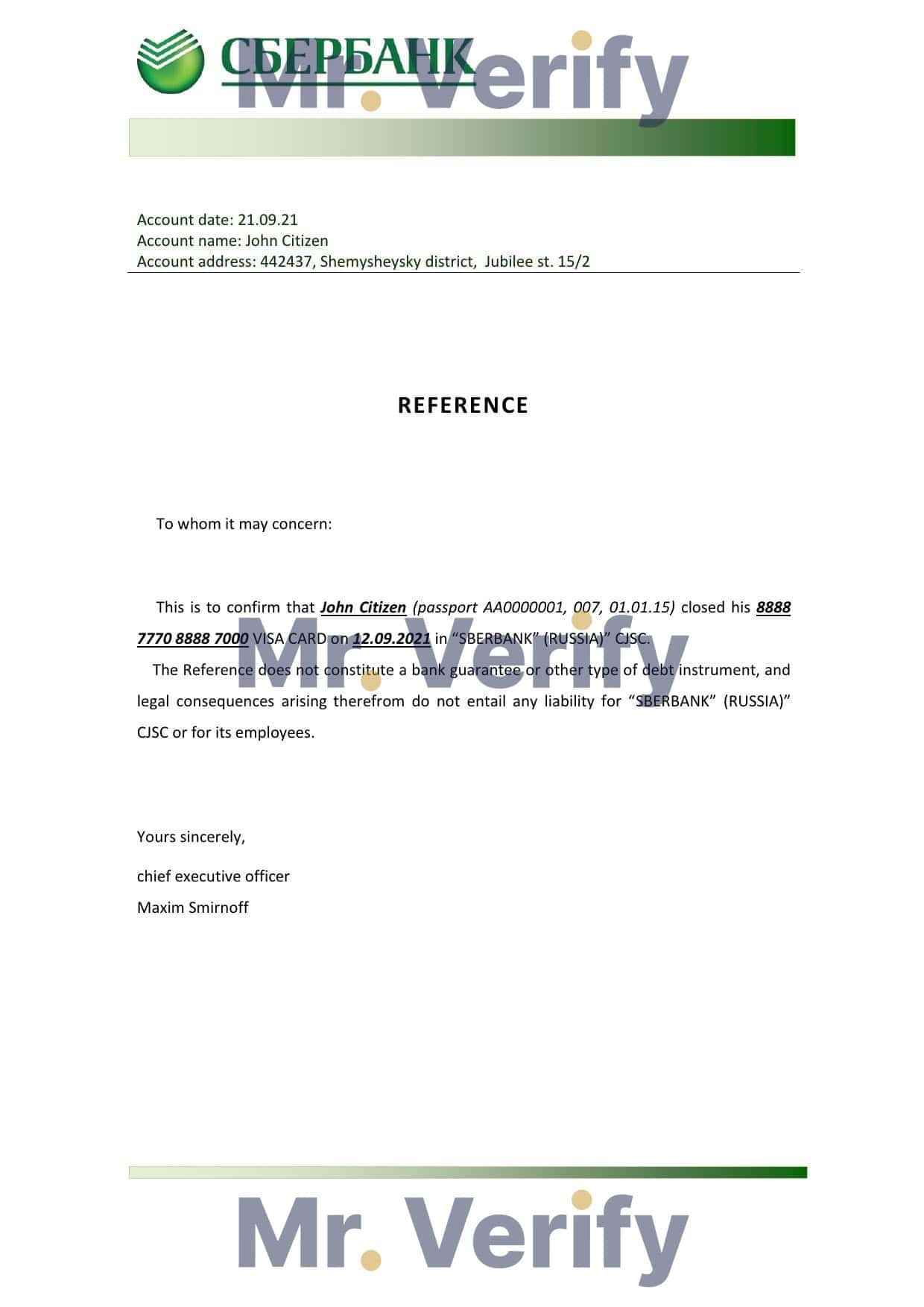 Russia Sberbank bank account closure reference letter template in Word and PDF format Russia Sberbank bank account closure reference letter template in Word and PDF format