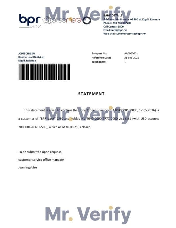 Rwanda BPR Atlasmara bank account closure reference letter template in Word and PDF format Rwanda BPR Atlasmara bank account closure reference letter template in Word and PDF format