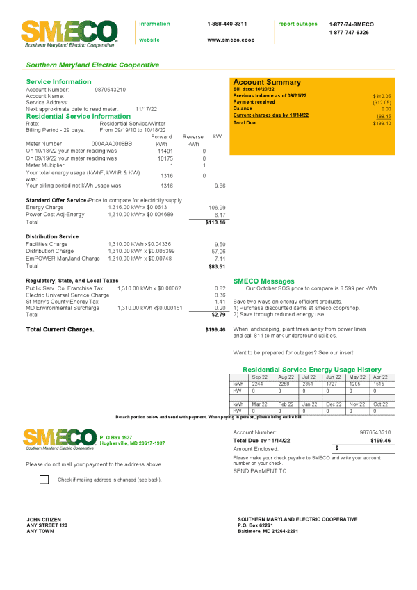 SMECO.png USA Maryland SMECO utility bill template in Word and PDF format