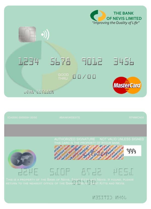 Saint Kitts and Nevis Bank of Nevis mastercard credit card Editable Saint Kitts and Nevis Bank of Nevis mastercard credit card Templates