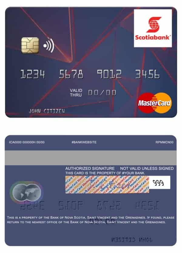 Saint Vincent and the Grenadines Bank of Nova Scotia mastercard Editable Saint Vincent and the Grenadines Bank of Nova Scotia mastercard