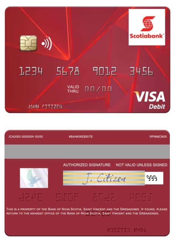 Saint Vincent and the Grenadines Bank of Nova Scotia visa debit card Fillable Saint Vincent and the Grenadines Bank of Nova Scotia visa debit card Templates