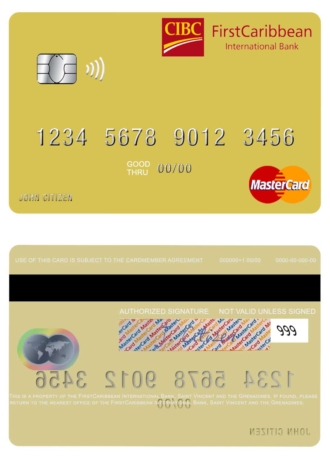 Saint Vincent and the Grenadines FirstCaribbean International Bank mastercard copy Editable Saint Vincent and the Grenadines FirstCaribbean International Bank mastercard credit card Templates