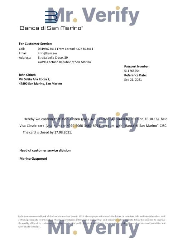San Marino Banca di San Marino bank account closure reference letter template in Word and PDF format San Marino Banca di San Marino bank account closure reference letter template in Word and PDF format