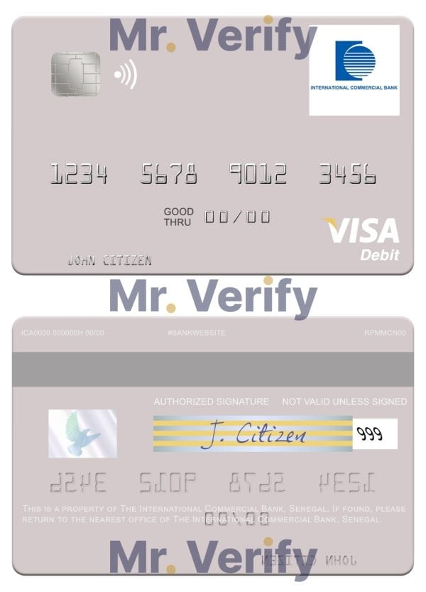 Senegal The International Commercial Bank visa debit card Fillable Senegal The International Commercial Bank visa debit card Templates