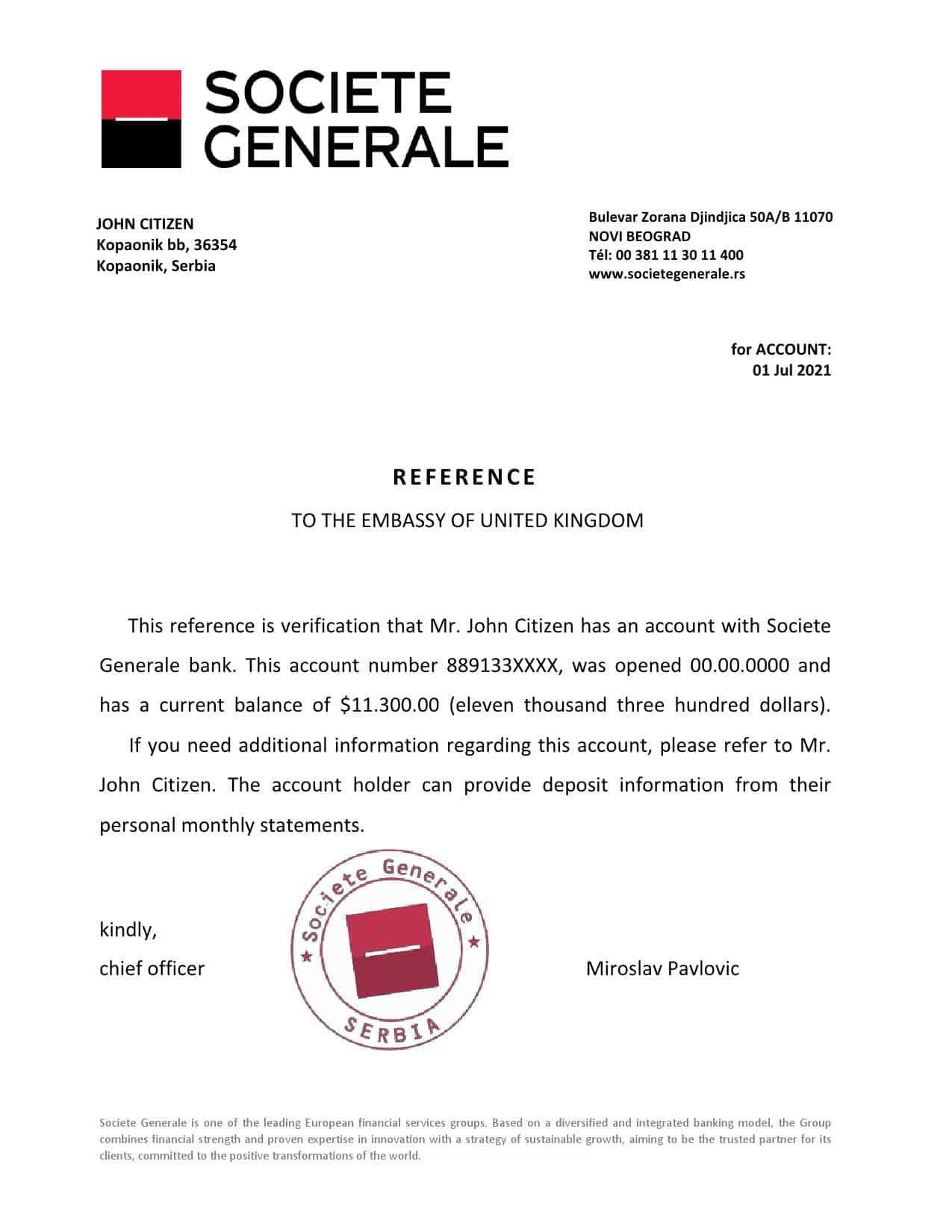 Serbia Societe Generale bank reference letter template in Word and PDF format Serbia Societe Generale bank reference letter template in Word and PDF format