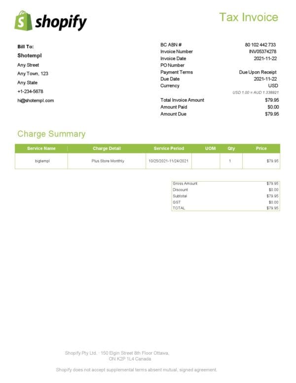 Canada Shopify tax invoice template in Word and PDF format, fully editable Canada Shopify tax invoice template in Word and PDF format, fully editable