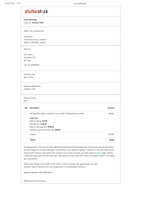 Ireland Shutterstock invoice template in Word and PDF format