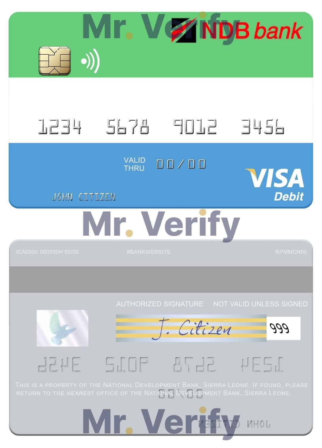 Sierra Leone National Development Bank visa debit card Editable Sierra Leone National Development Bank visa debit card Templates