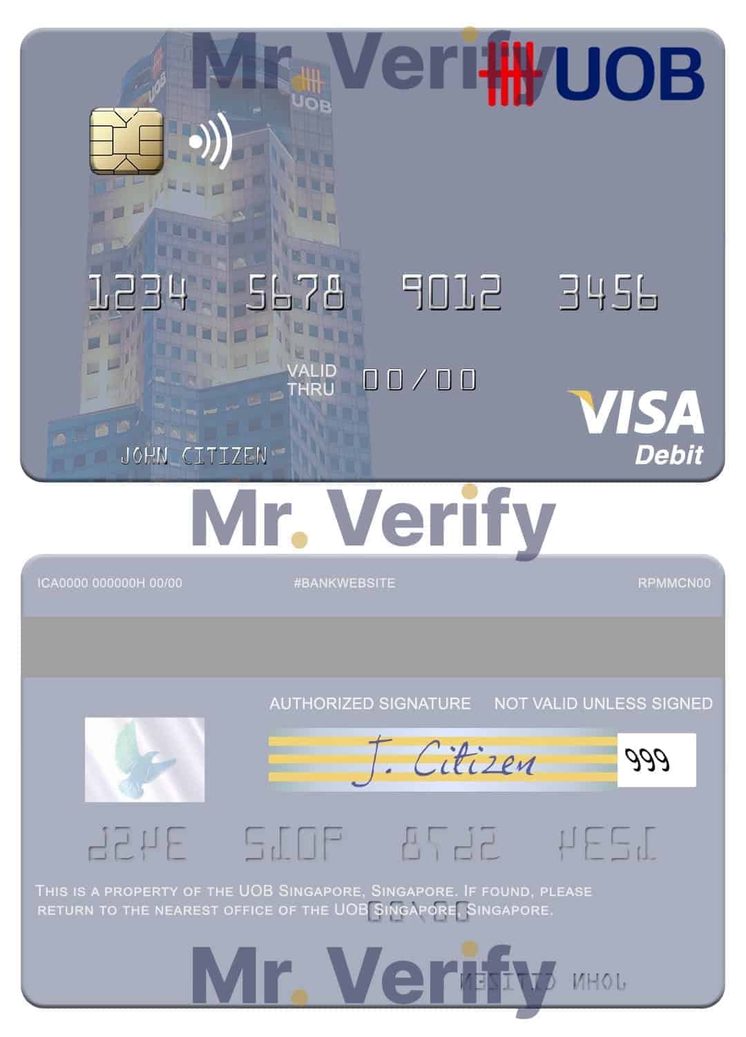 Singapore UOB Singapore visa debit card Editable Singapore UOB Singapore visa debit card Templates