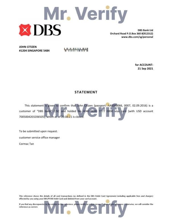 Singapore DBS bank account closure reference letter template in Word and PDF format Singapore DBS bank account closure reference letter template in Word and PDF format