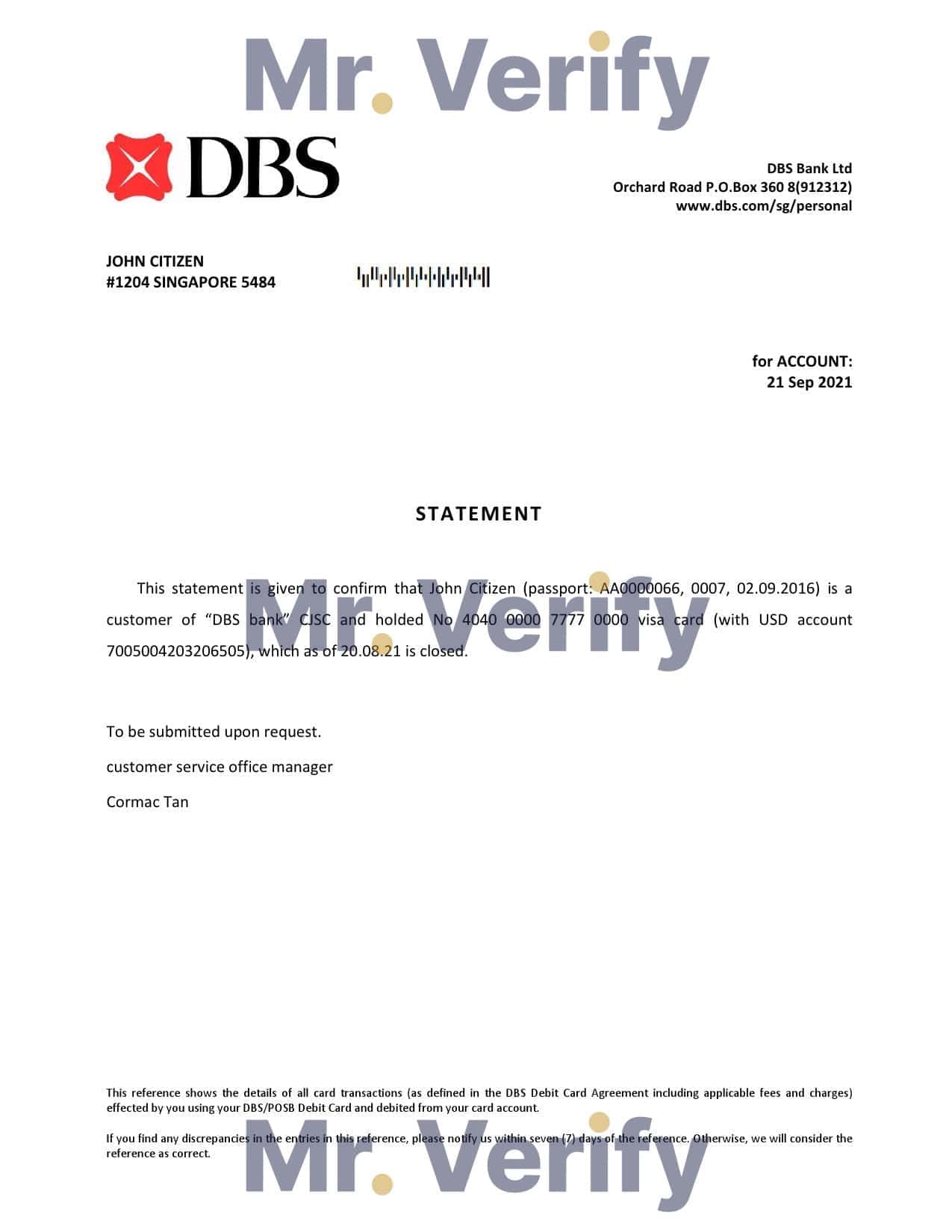Singapore DBS bank account closure reference letter template in Word and PDF format Singapore DBS bank account closure reference letter template in Word and PDF format