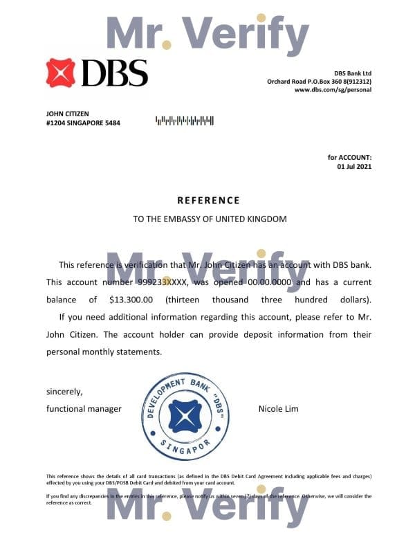 Singapore DBS bank reference letter template in Word and PDF format Singapore DBS bank reference letter template in Word and PDF format