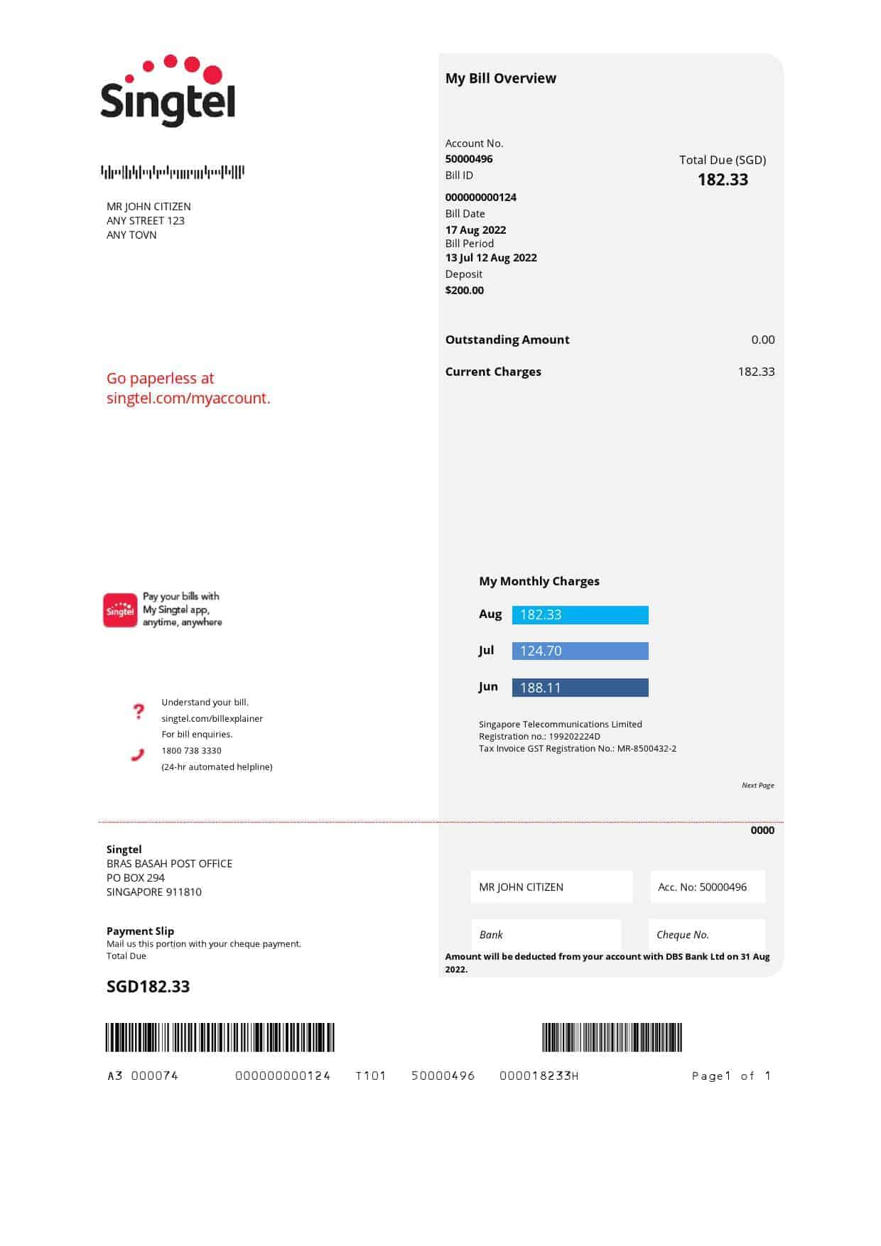 Singtel.jpg USA Singtel utility bill template in Word and PDF format