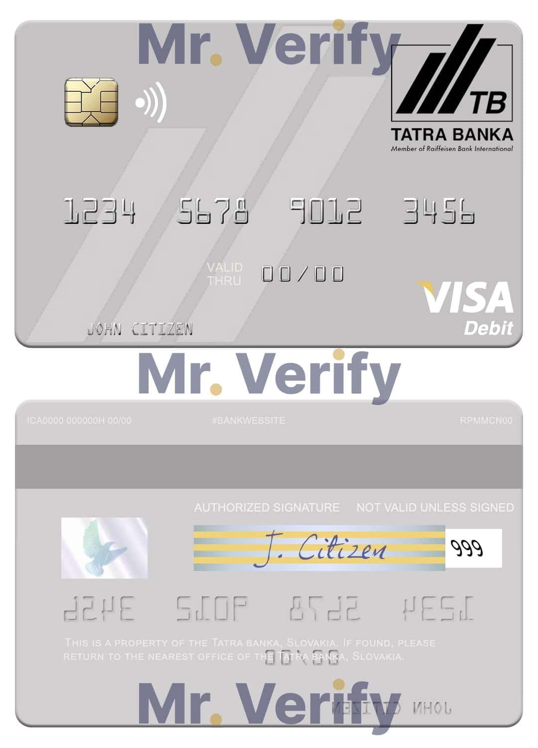 Slovakia Tatra Banka visa debit card Editable Slovakia Tatra Banka visa debit card Templates